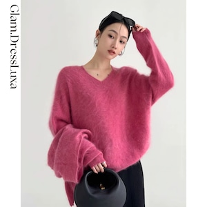 Wool V-Neck Fluffy Knit/2color_T1637