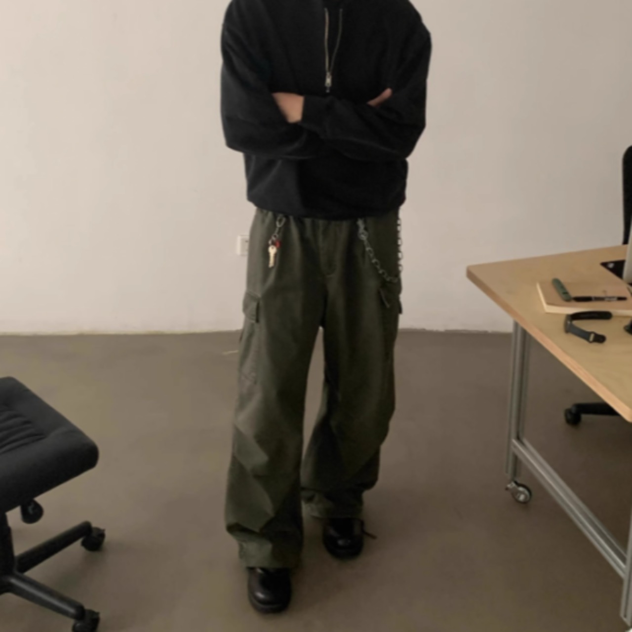 フラップポケットワイドワークパンツ　0888