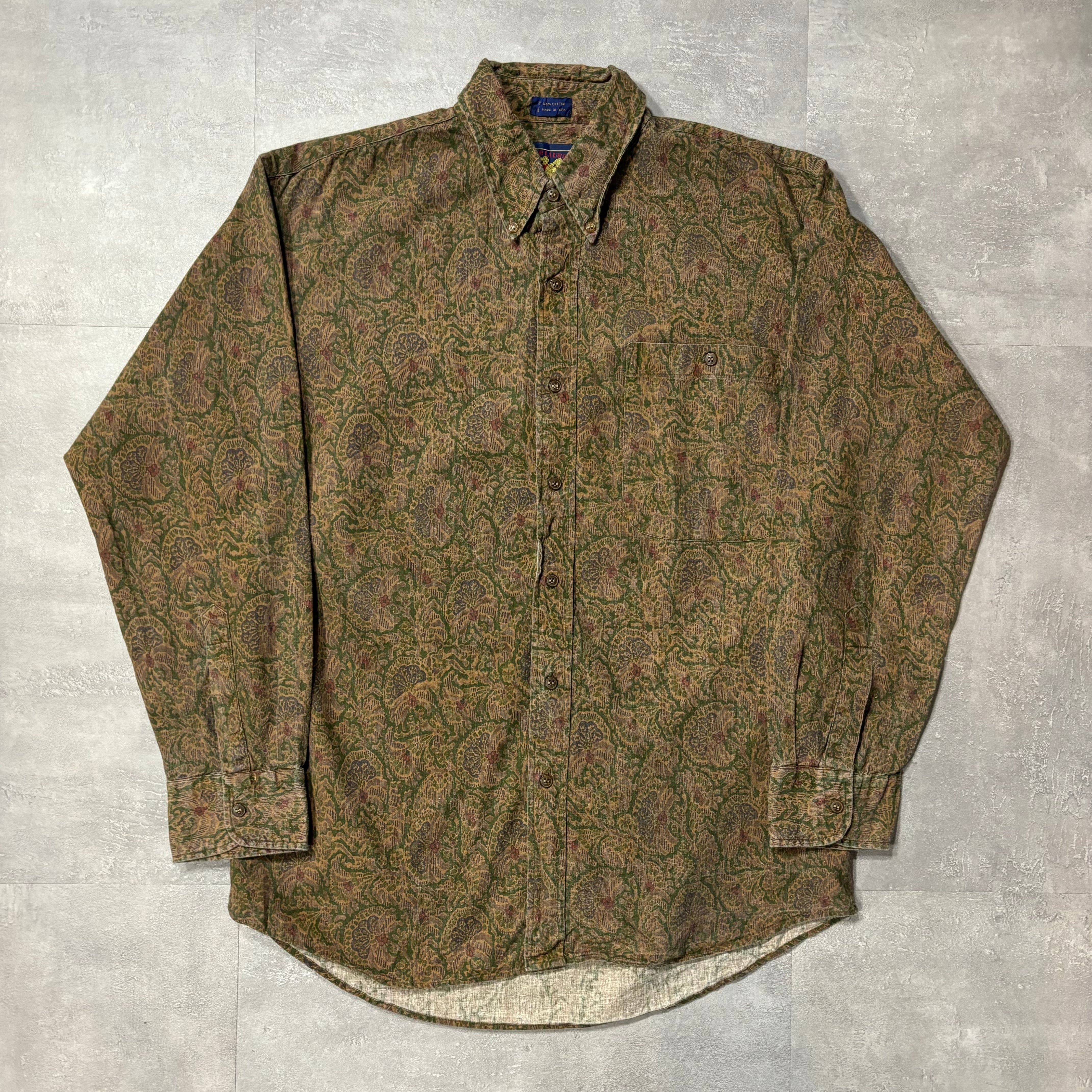 《M》Ralph Lauren CHAPS ラルフローレン チャップス 総柄 長袖シャツ ワインレッド グリーン no.4031