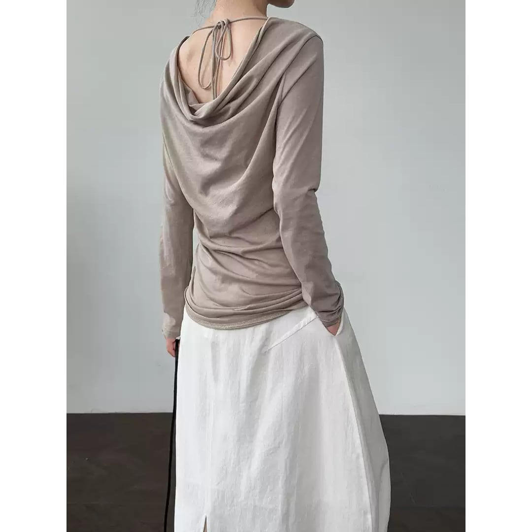 ドレープネックバックオープンカットソー T0182