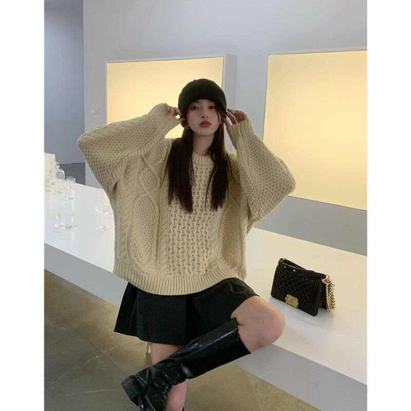 スタンダードセーター オータムウィンタールーズスタイルカジュアルトップス ロング レトロ 秋物 冬物 ガールズファッション44998436579