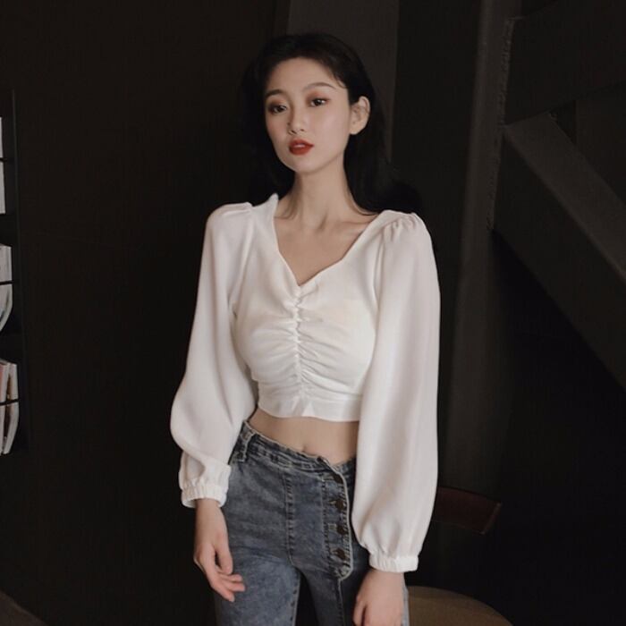 2020年初春新作バブル長袖デザインセンスニッチシャツレディースレトロ香港フレーバー白い服 1号婦人15385010654