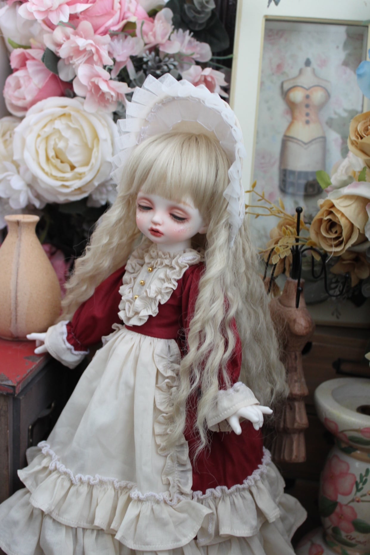DD,SD,MDD,MSD,幼SDドール服 ワインレッド コスチューム コスプレ衣装