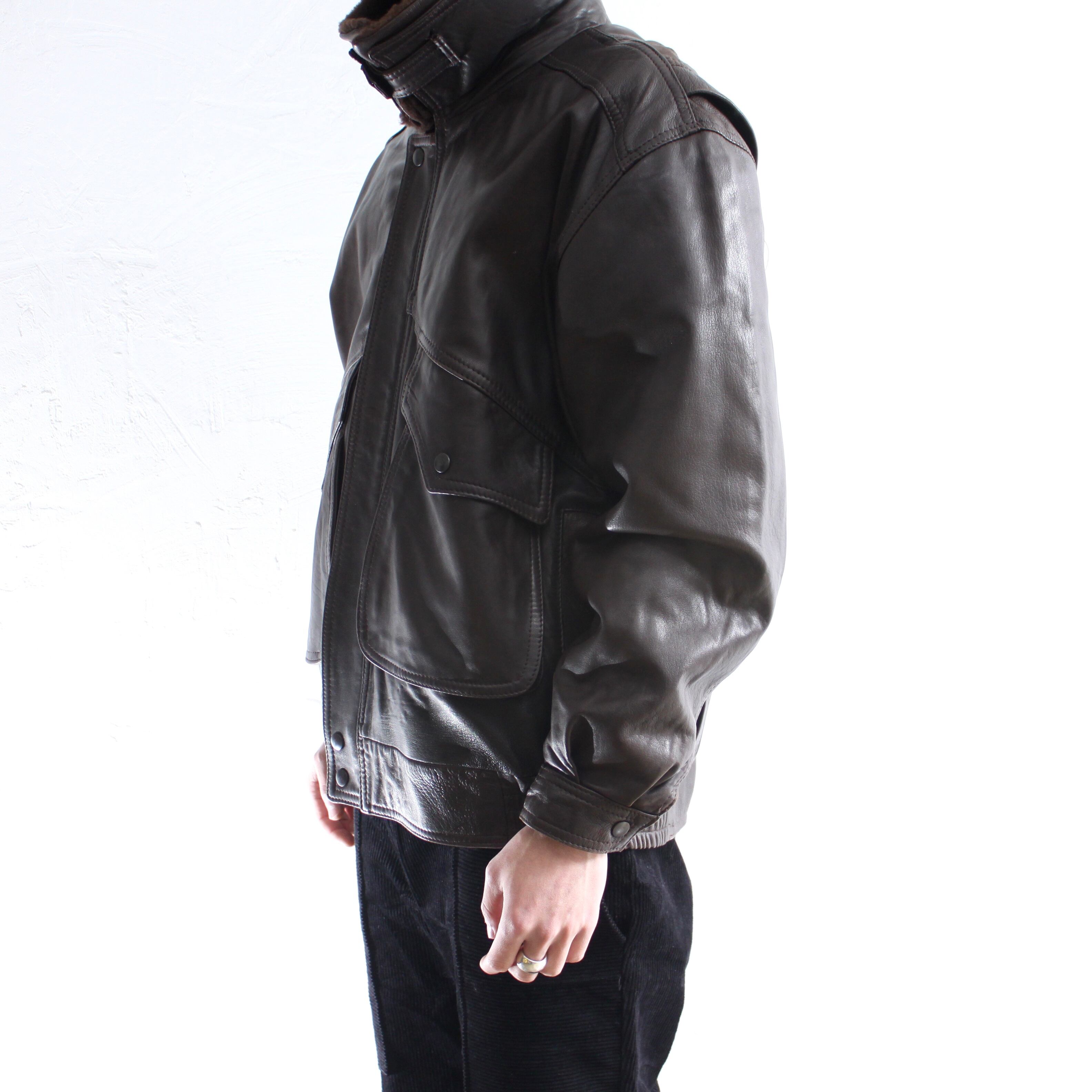0775. 1980's Lamb leather jacket made in England ブラウン フライト ...