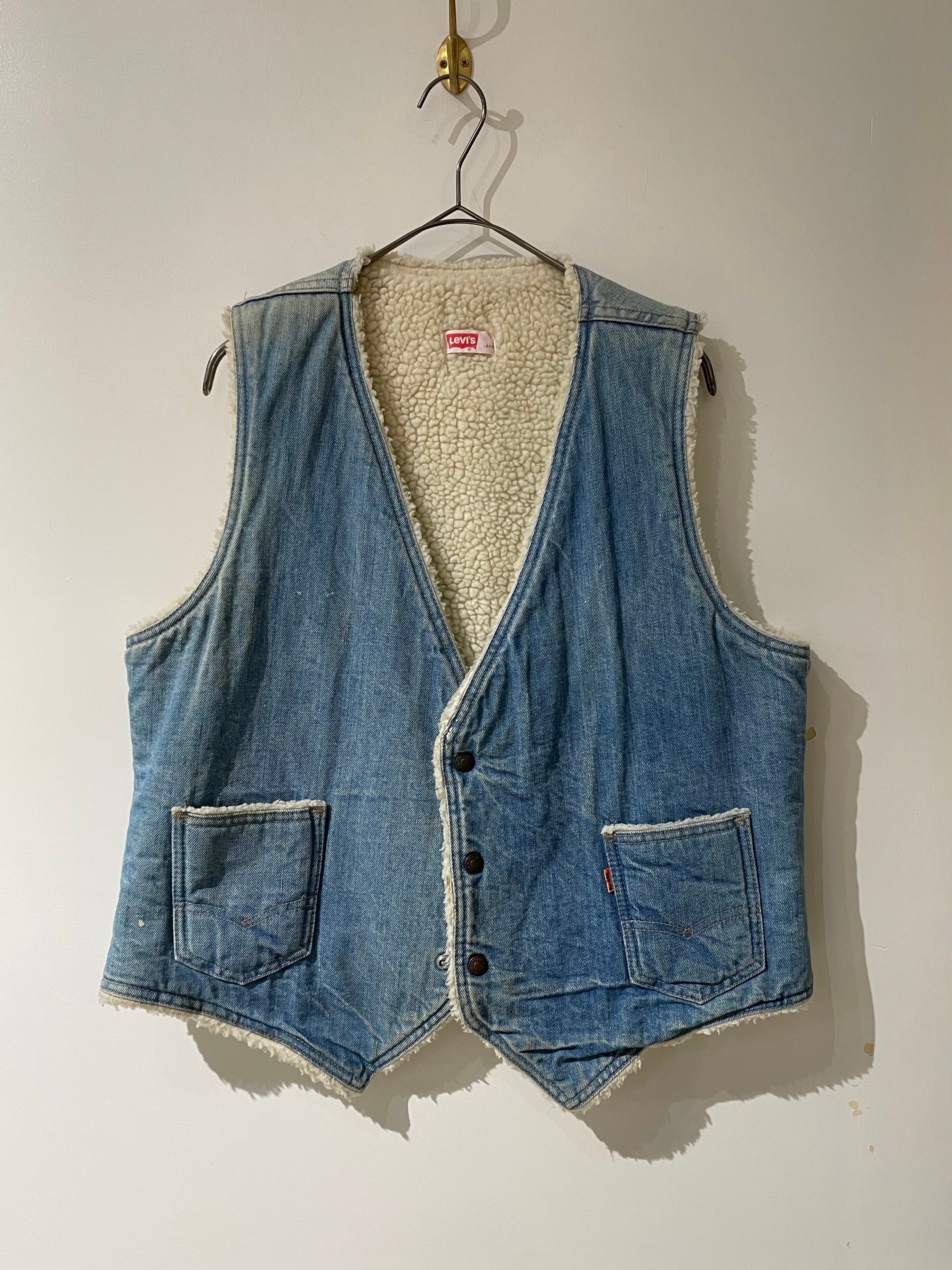 (OT569)80’s Levi’s denim boa vest made in USA
