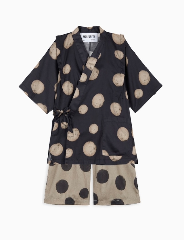 【26SS】WOLF&RITA(ウルフアンドリタ)JINBEI POLKA BLACK(2y/4y/6y/8y/10y)甚平 ドット ブラック