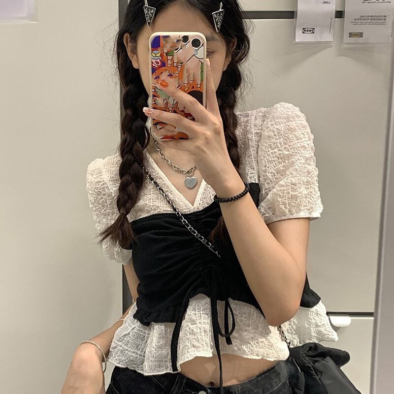 Vネックギャザーショートドレス サマーシャツ 夏物 スーパーモール26154532291