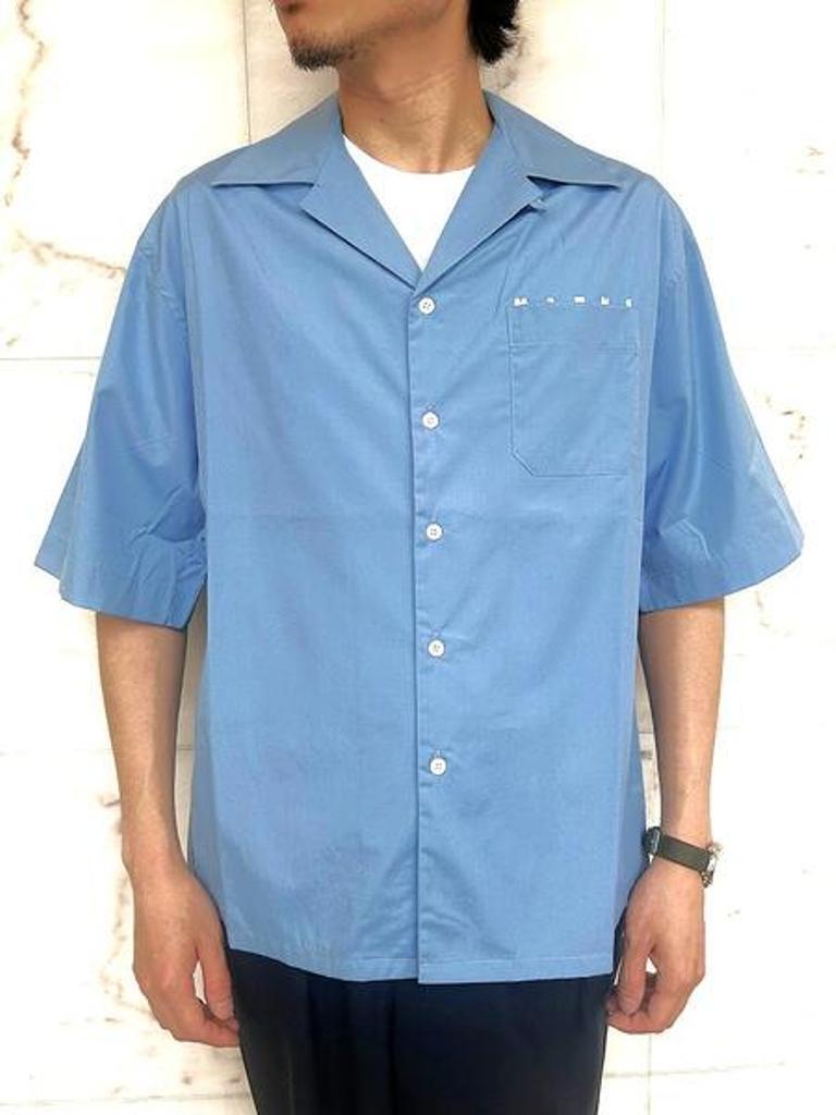 MARNI Peeping Marni Logo ボウリングシャツ MARNI（マルニ） 【BLUE POPLIN BOWLING SHIRT WITH PEEPING MARNI