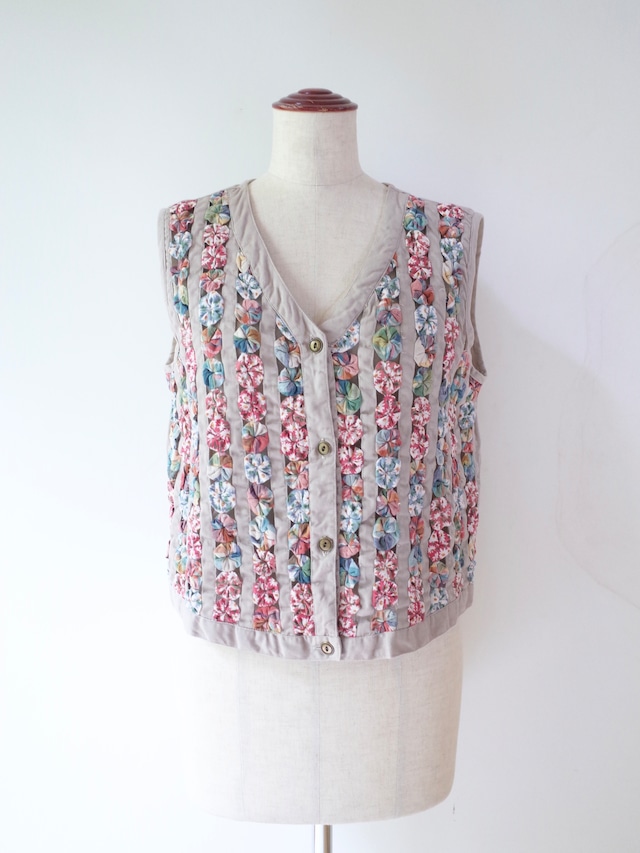 90s SUSAN BRISTOL yo-yo quilt patchwork vest