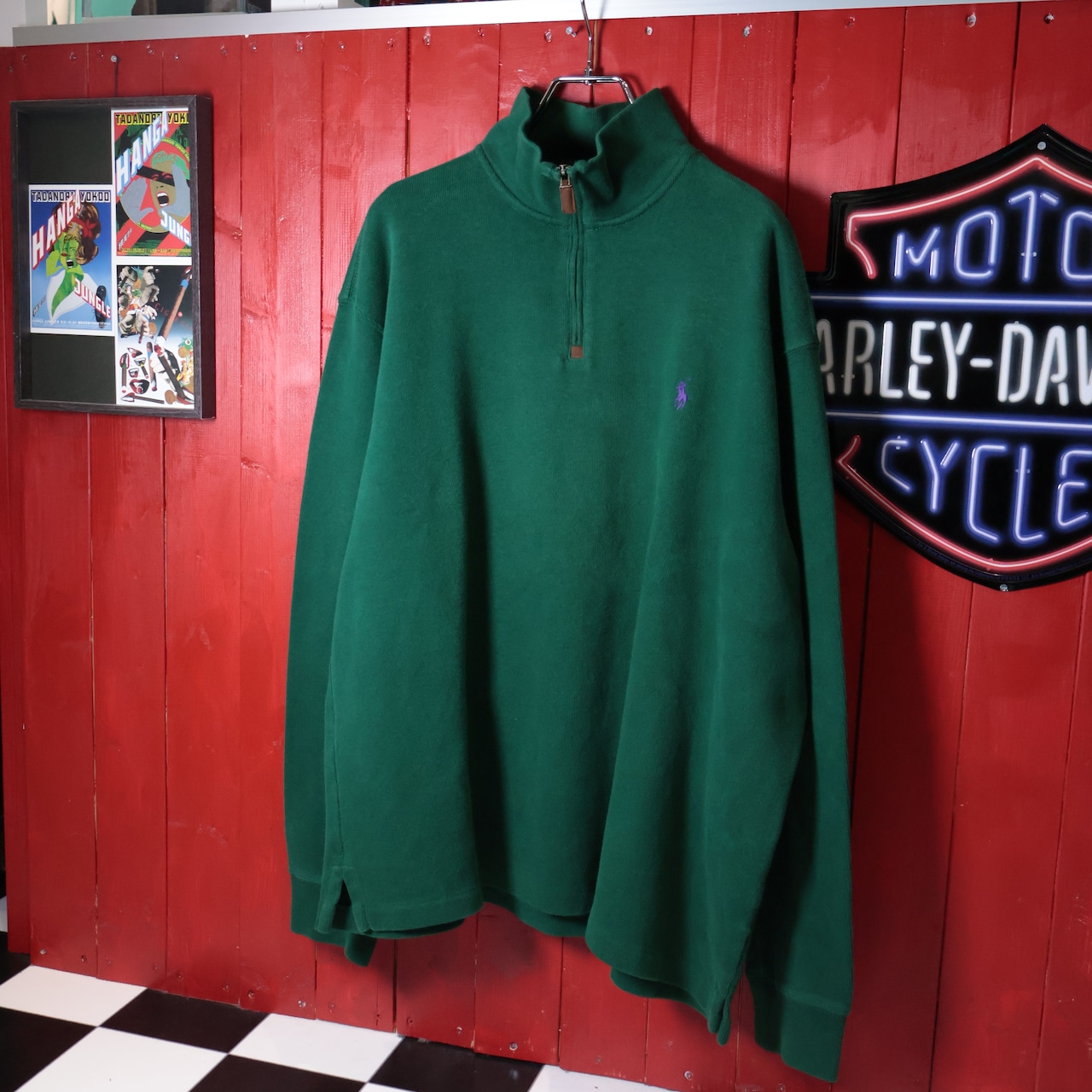 POLO RALPH LAUREN ハーフジップスウェット 緑 紫ポニー XL
