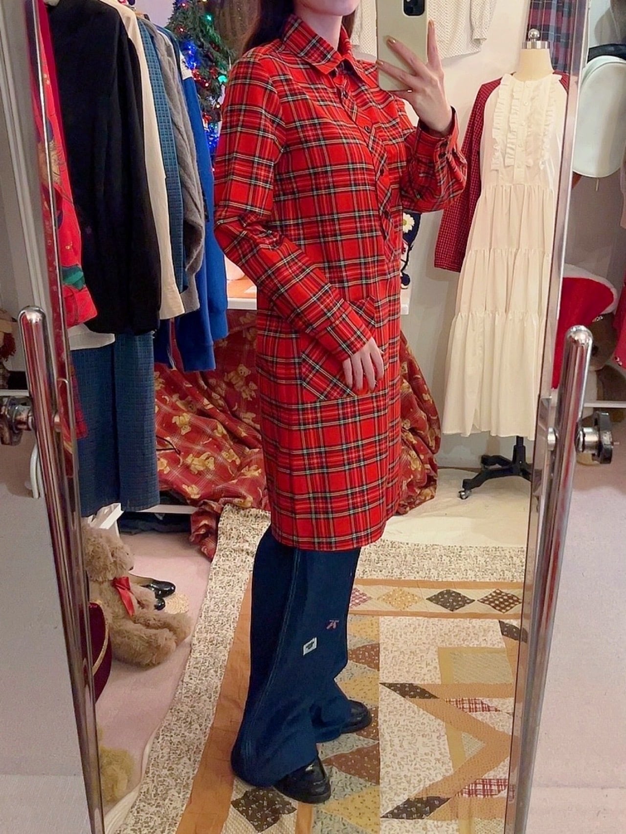 red check shirt one-piece