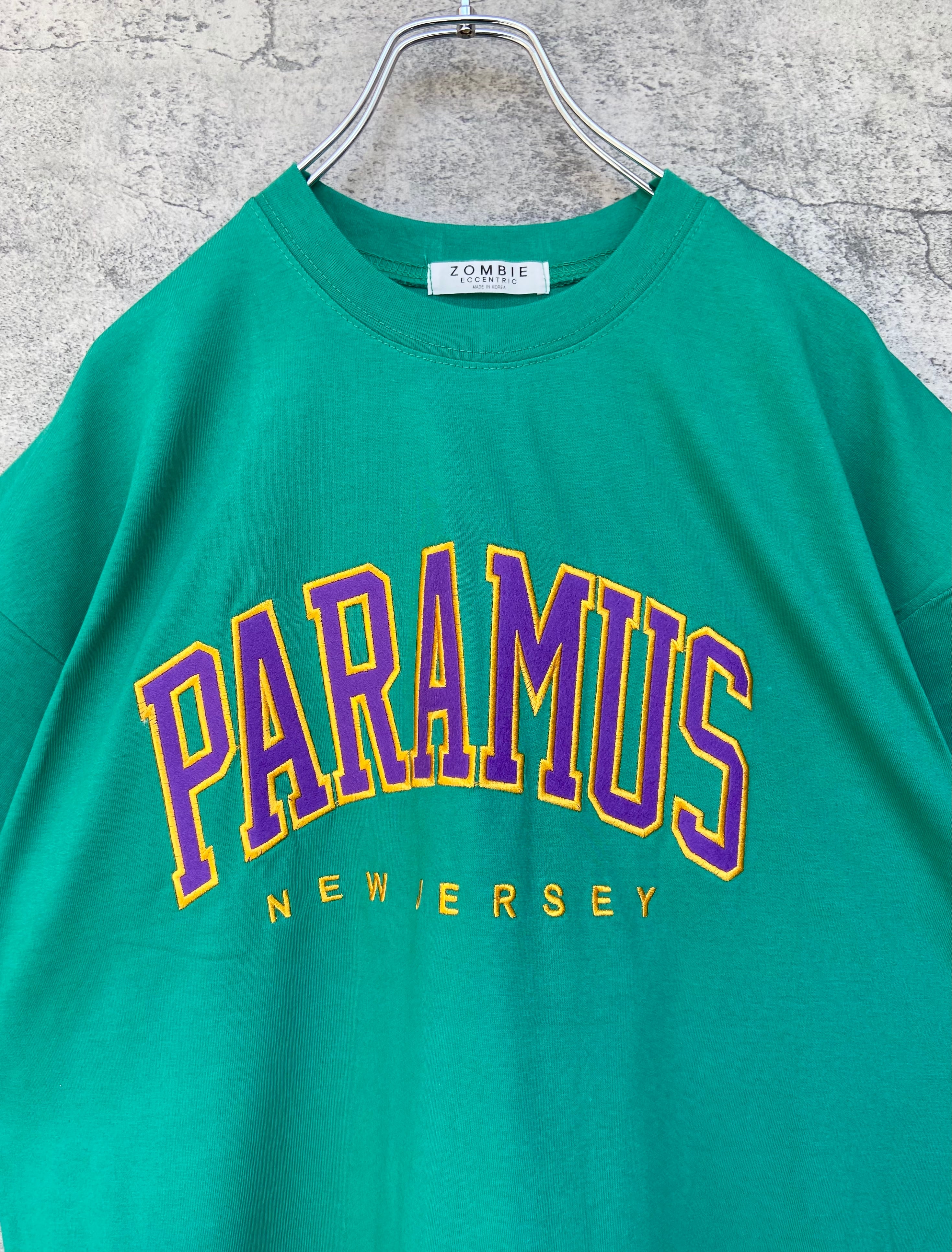 新品 PARAMUS カレッジロゴ Tシャツ 刺繍 緑 グリーン
