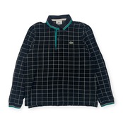 LACOSTE ラコステ チェック 鹿の子 長袖 ポロシャツ 3/ブラック系 メンズ ファブリカ