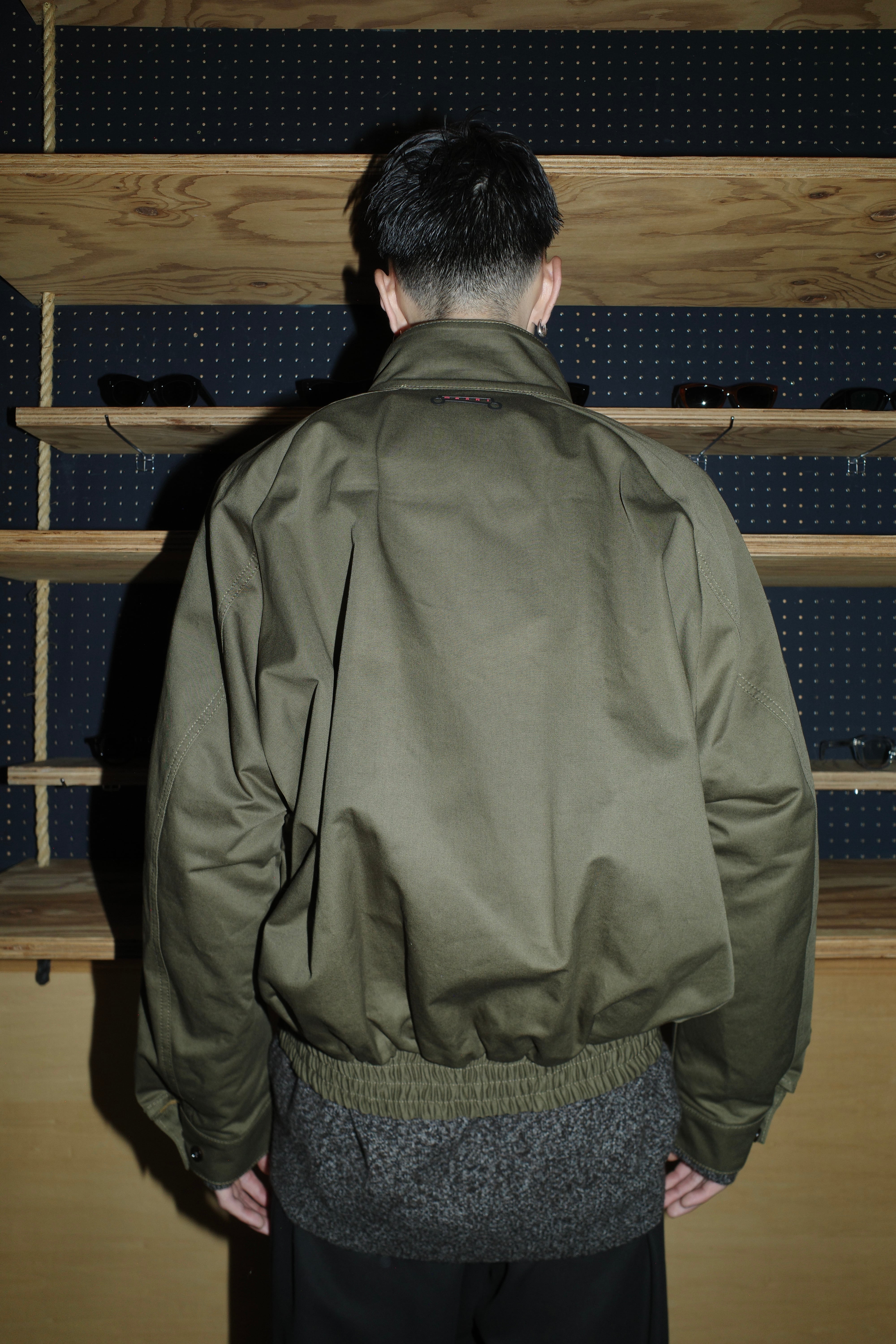 MARNI ORGANIC COTTON GABARDINE BOMBER JACKET DEEP SAGE