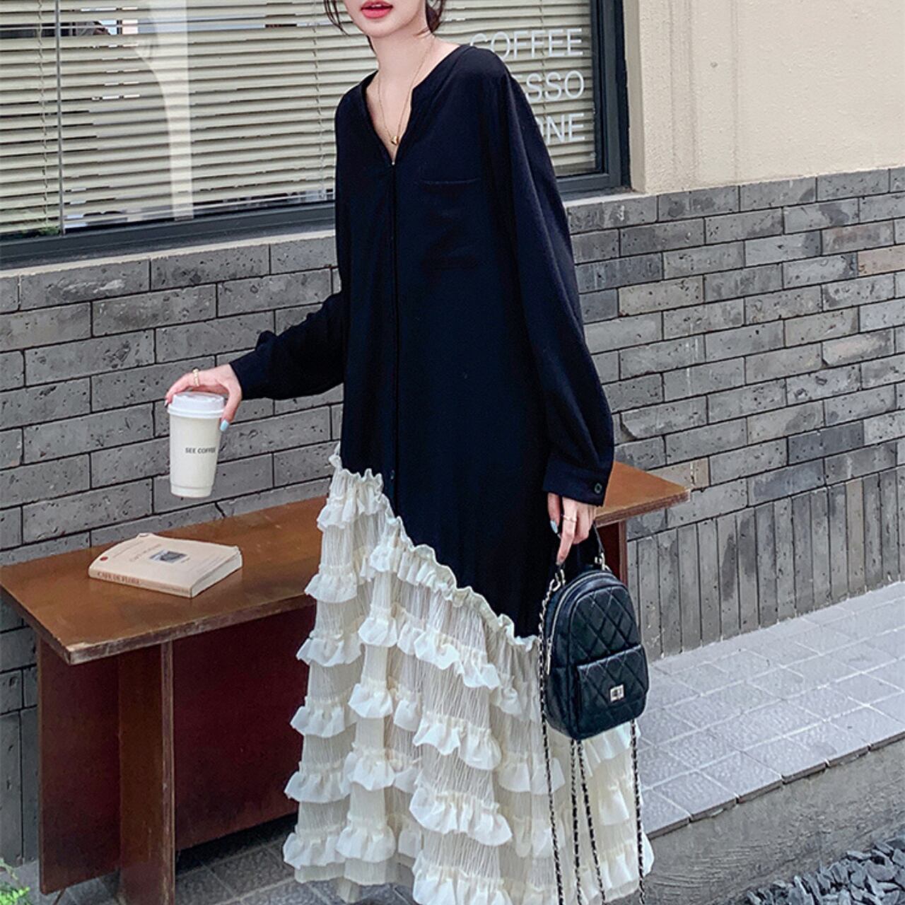 アシンメトリー ティアード フリル ワンピース