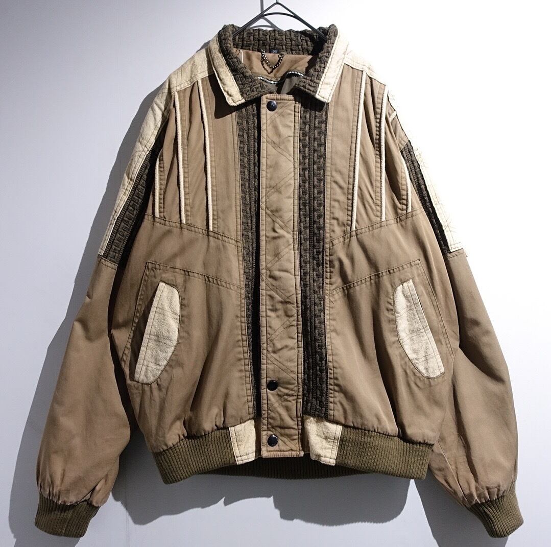 Beige Various Fabric Switching Design Blouson