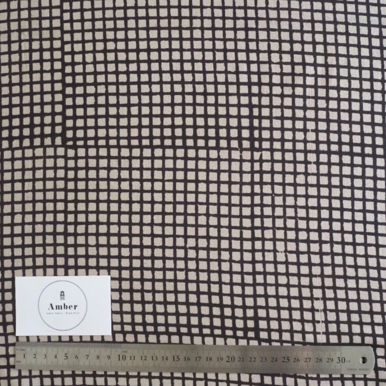 ブロックプリント生地【50cm単位】インド綿 チェック柄 生成り×黒 #57010-BK1