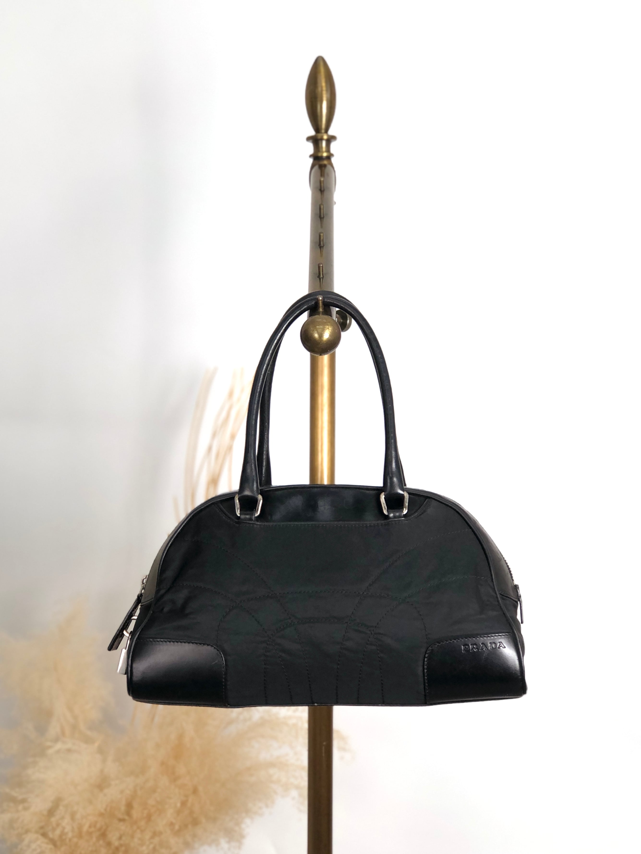 PRADA プラダ ボストンバッグ ブラック トライアングルロゴ ナイロン レザー vintage ヴィンテージ オールド mh4xag