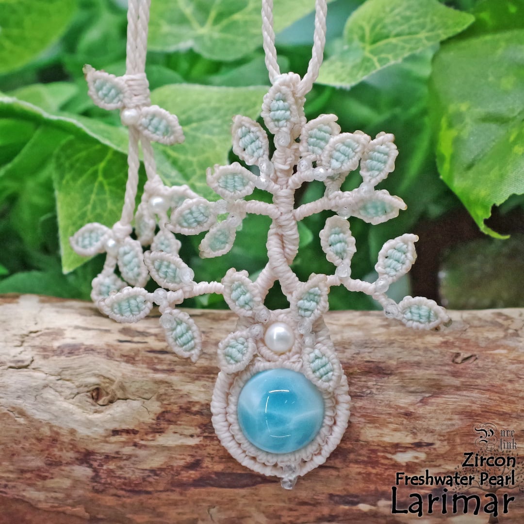 ラピスラズリ＆ブルートパーズのマクラメ編みネックレス　天然石 ちーさん】ラピスラズリ＆ブルートパーズのマクラメ編みネックレス他