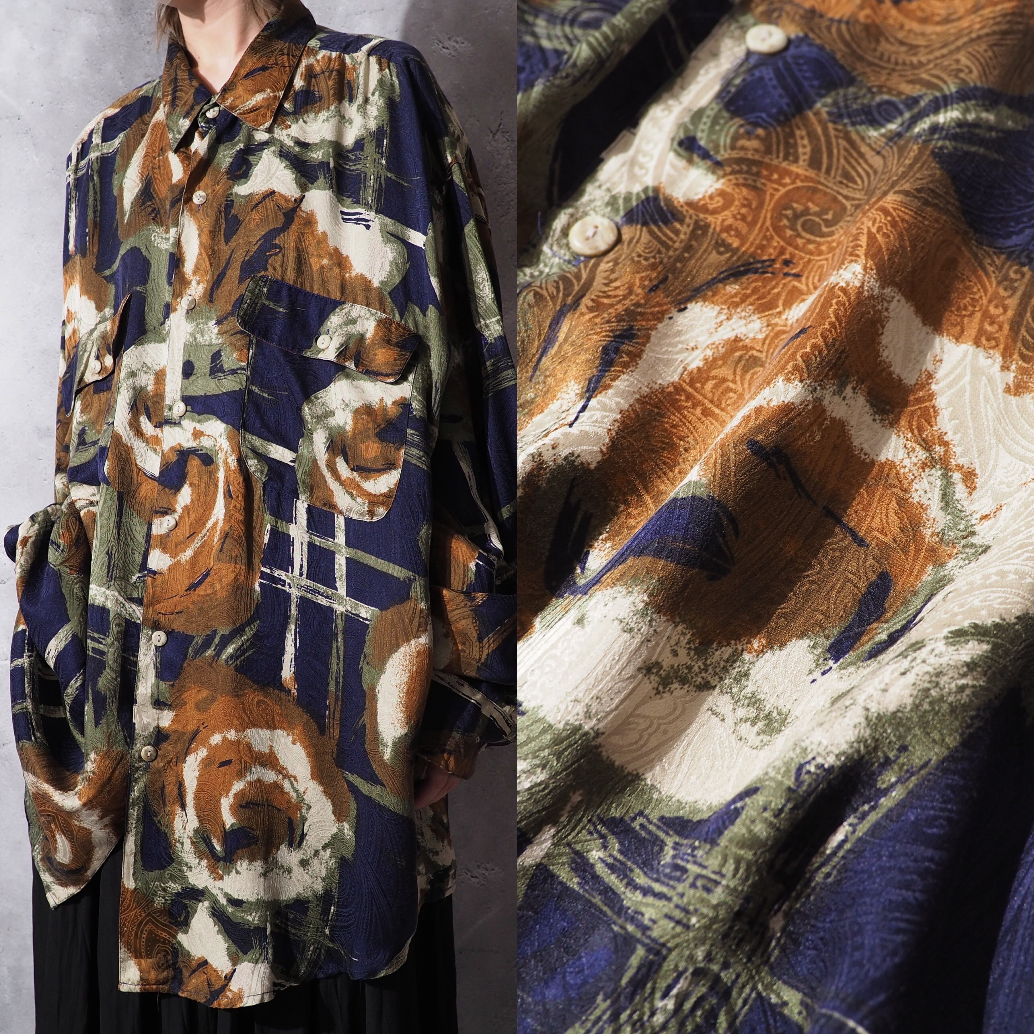 1990s GOOUCH retro art × openwork paisley full pattern silk shirt