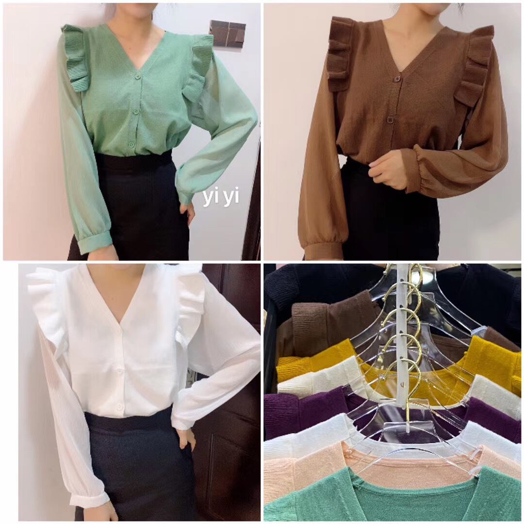 フロントフリルVネックニット