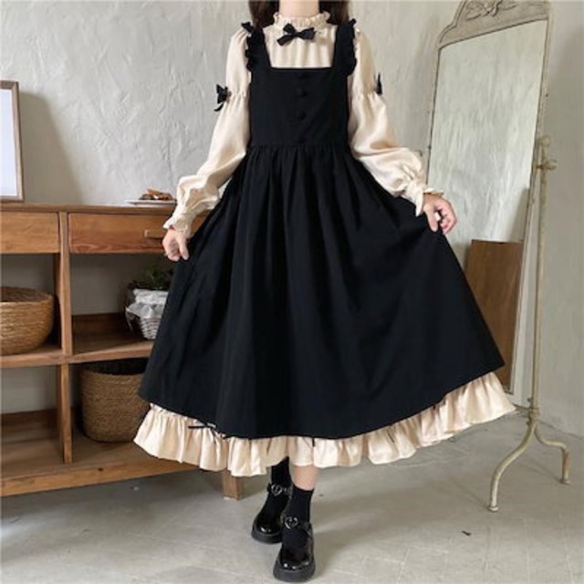 メイド服 新作COS 二次元 ロリータストラップスカート春秋長袖 