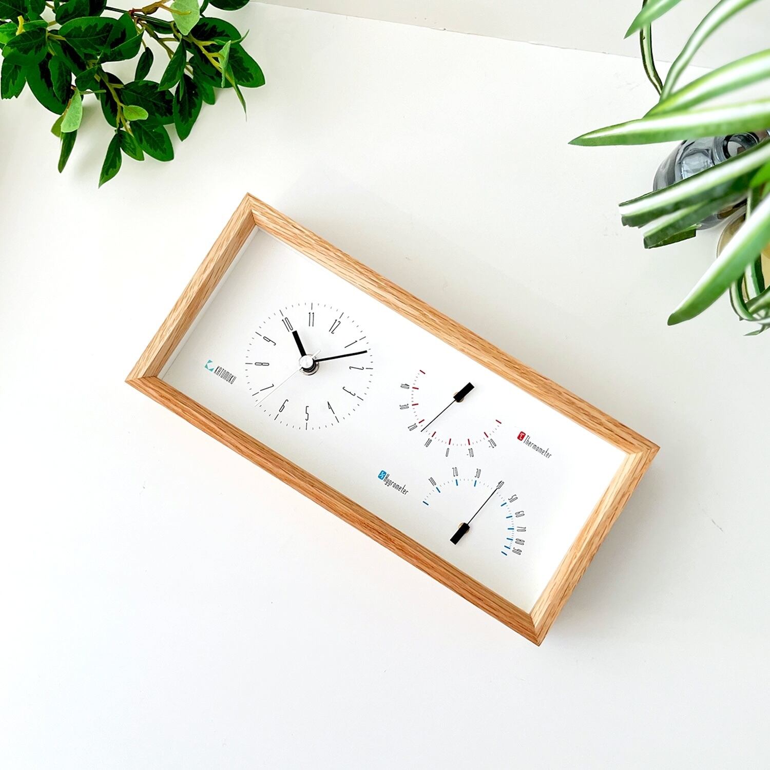 KATOMOKU Thermo clock オーク km-152OA 温度湿度計器付き置き時計