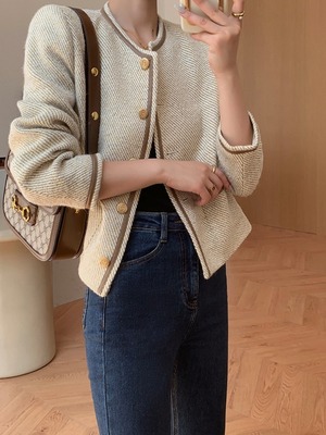 gold button khaki short jacket.1135