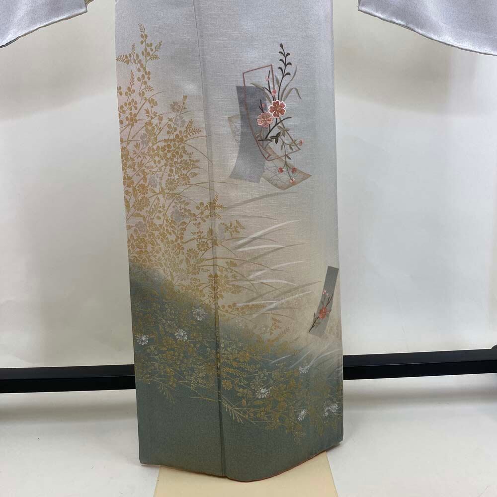 付け下げ 訪問着 中古 白色 グレー 裄丈68cm 身丈163cm 結婚式 入学式  