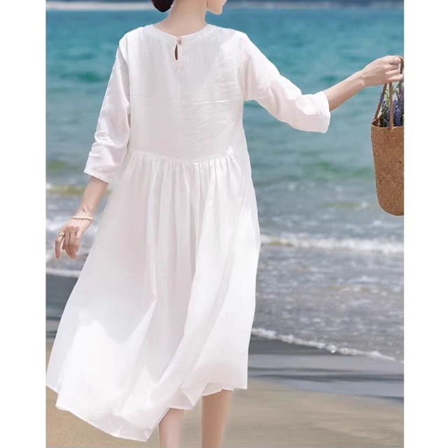 Aラインシルエット ロング ワンピース 胸元デザイン  00248