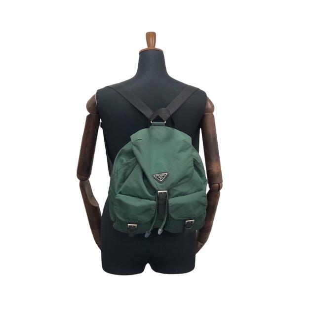 PRADA プラダ バックパック グリーン トライアングルロゴ ナイロン ダブルポケット B2811F vintage ヴィンテージ オールド j7fkn5