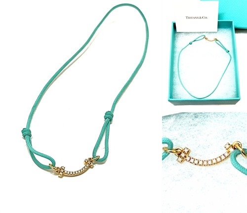 TIFFANY　ギャラ付き　ティファニー　K18 YG　Tスマイル　ダイヤモンド コード　ブレス　ティファニーブルー　イエローゴールド　男女　スマイル ブレスレット　ダイヤ