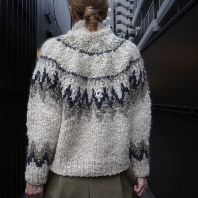 unfil(アンフィル) cashmere blend hand-knit sweaterecrue-(WOFL-UW130)