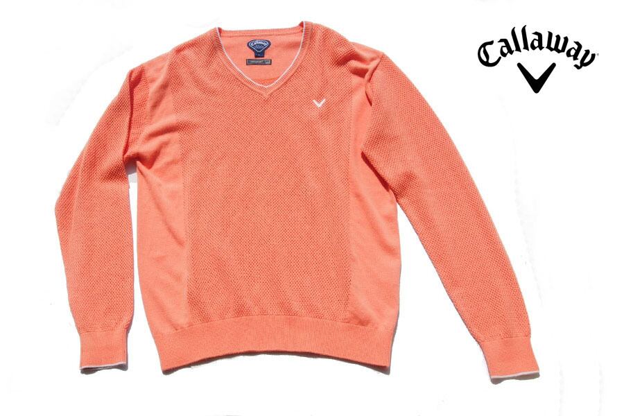 【中古】キャロウェイ|Callaway|Vネックメッシュ編みニットセーター|L