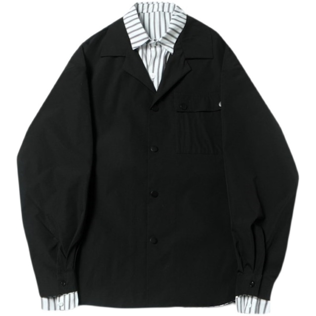 【Men】FAKE LAYERED STRIPE & SOLID SHIRT JACKET 2colors Z-007