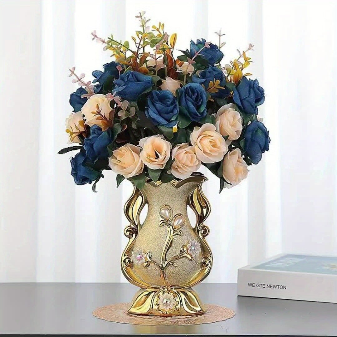 フラワーベース 花瓶 ゴールド メッキ セラミック ロココ調 猫脚