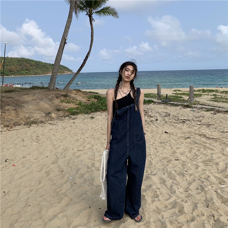 ジーンズ ルーズサマーハイウェスト薄手パンツ 夏物 ブラックストロベリース78246141705