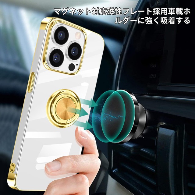 iPhone 15 Pro 用 ケース リング付き クリア iPhone15Pro 用 カバー 耐衝撃 全面保護 軽量 薄型 イフォン 15 Pro 用 スマホケース スタンド機能 車載ホルダー対応 擦り傷防止 滑り止め 落下防止 ストラップホール付き 透明 TPU（ゴールド）
