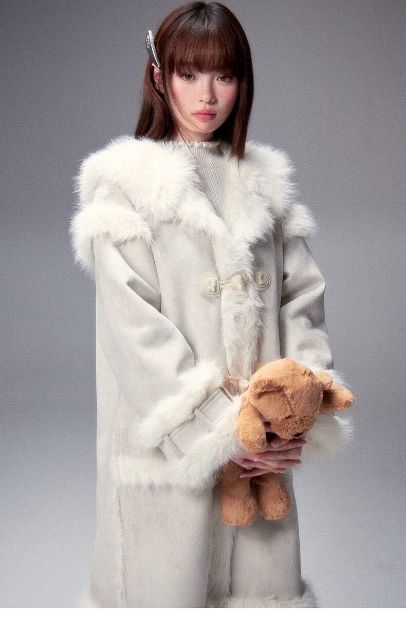 ★ボンポワン★ お嬢様 上質 ホワイト コート 3A 95 100 one way（ワンウェイ） ムートンコート ボアコート ボウタイウール