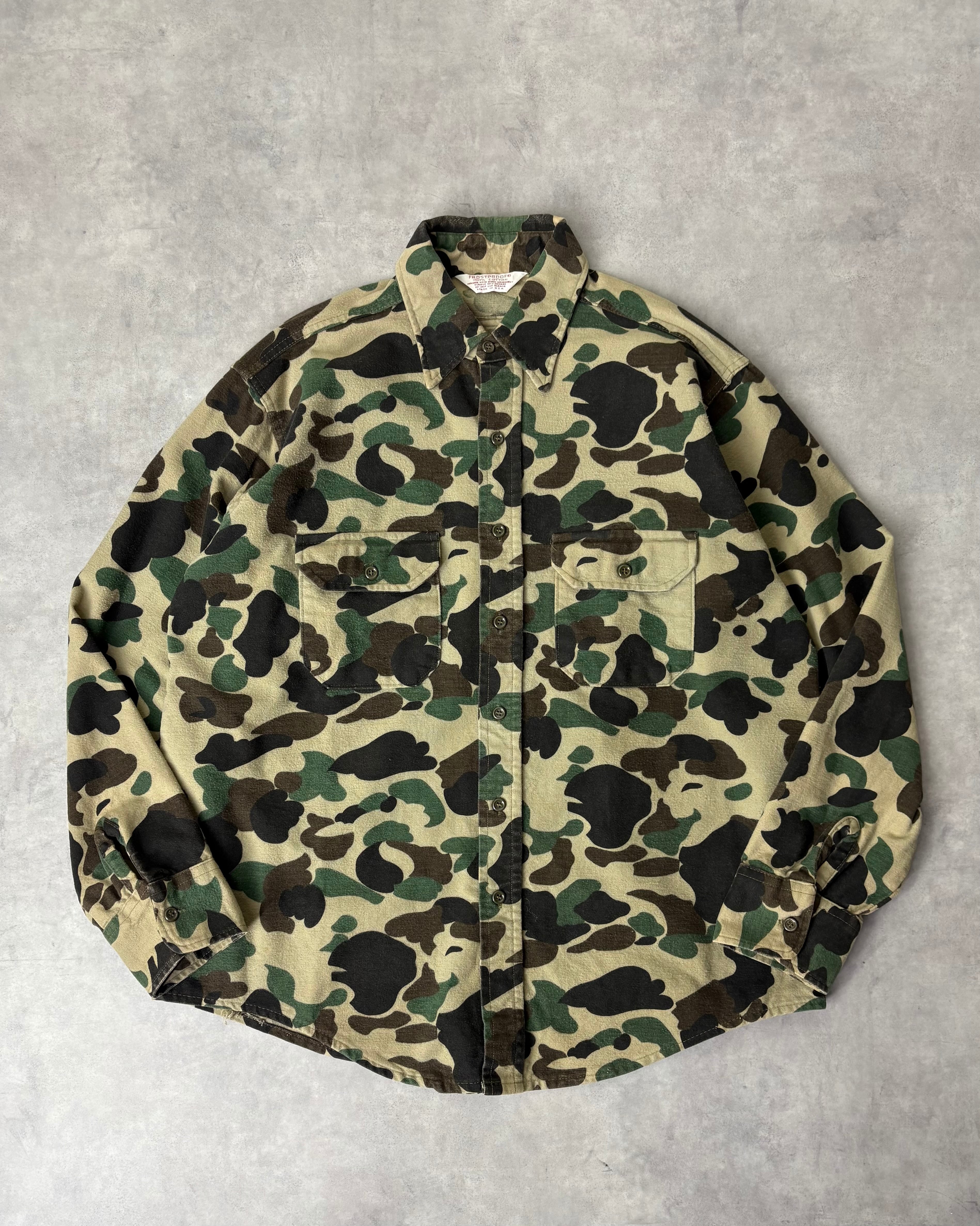 80s FROSTPROOF Duck Hunter Camo Chamois Cross Shirt USA製