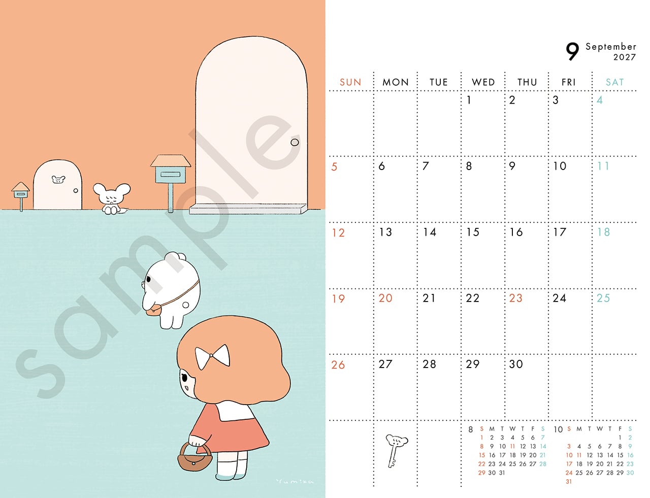 2027カレンダー(卓上) るーしーとくまとときどきむくみちゃん ーと、みんなー