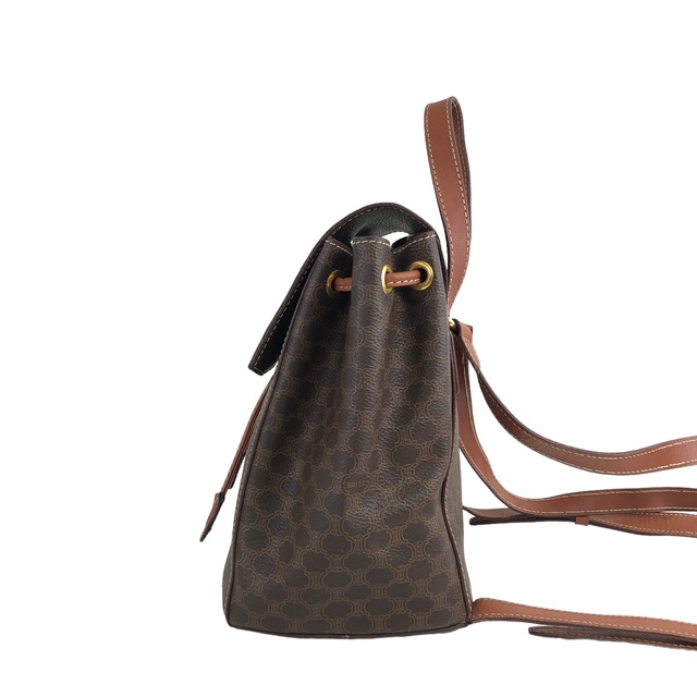 CELINE セリーヌ マカダム ブラゾン型押し レザー 巾着 バックパック ブラウン vintage ヴィンテージ オールド tfey43