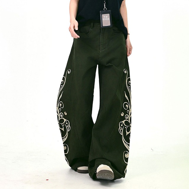 フローラルエンブロイダリーストリートワイドパンツ 2col   R01377