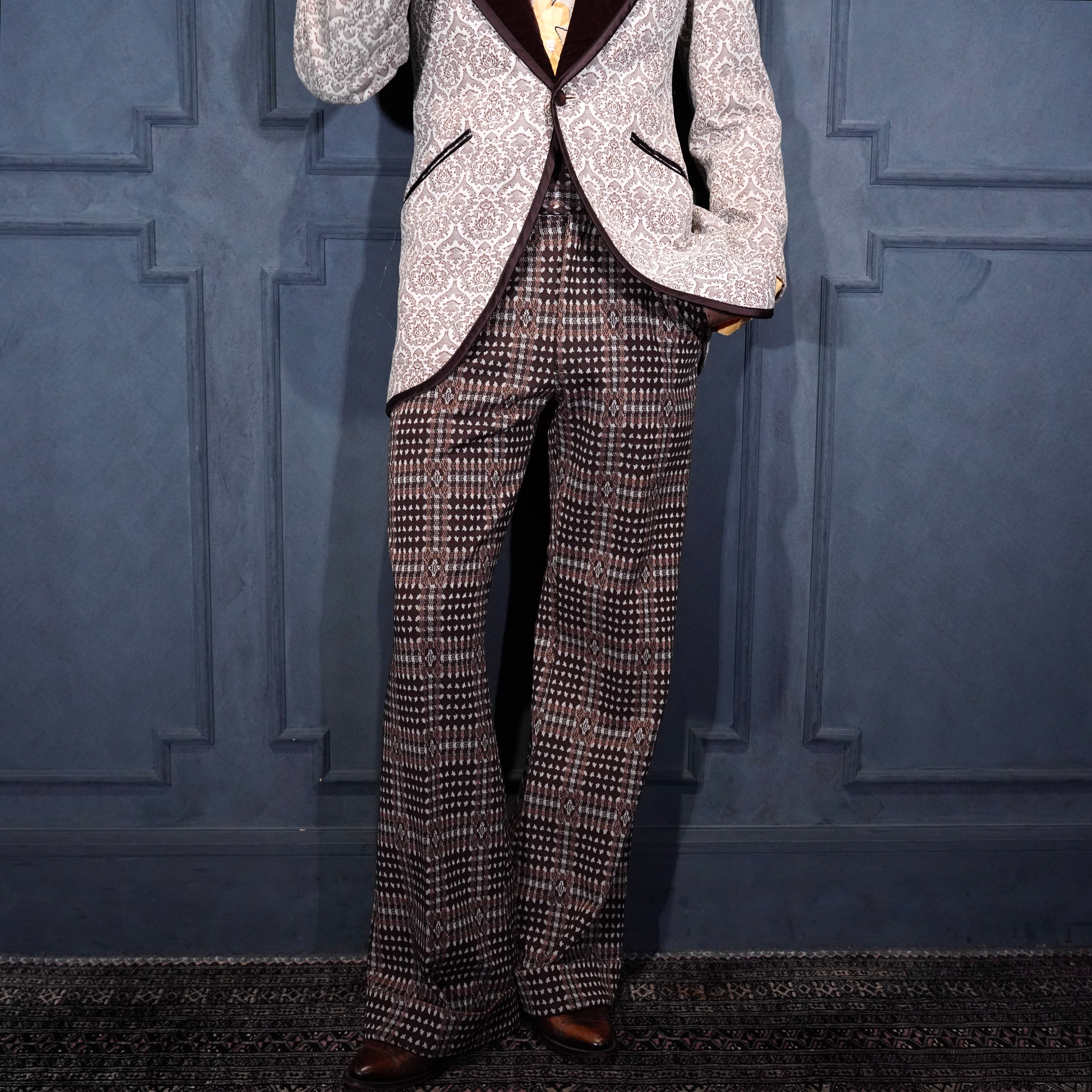 70's USA VINTAGE PATTERNED DESIGN FLARE KNIT SLACKS PANTS/70年代