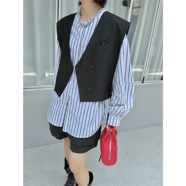 Striped twopiece vest shirt【2color】 C1585