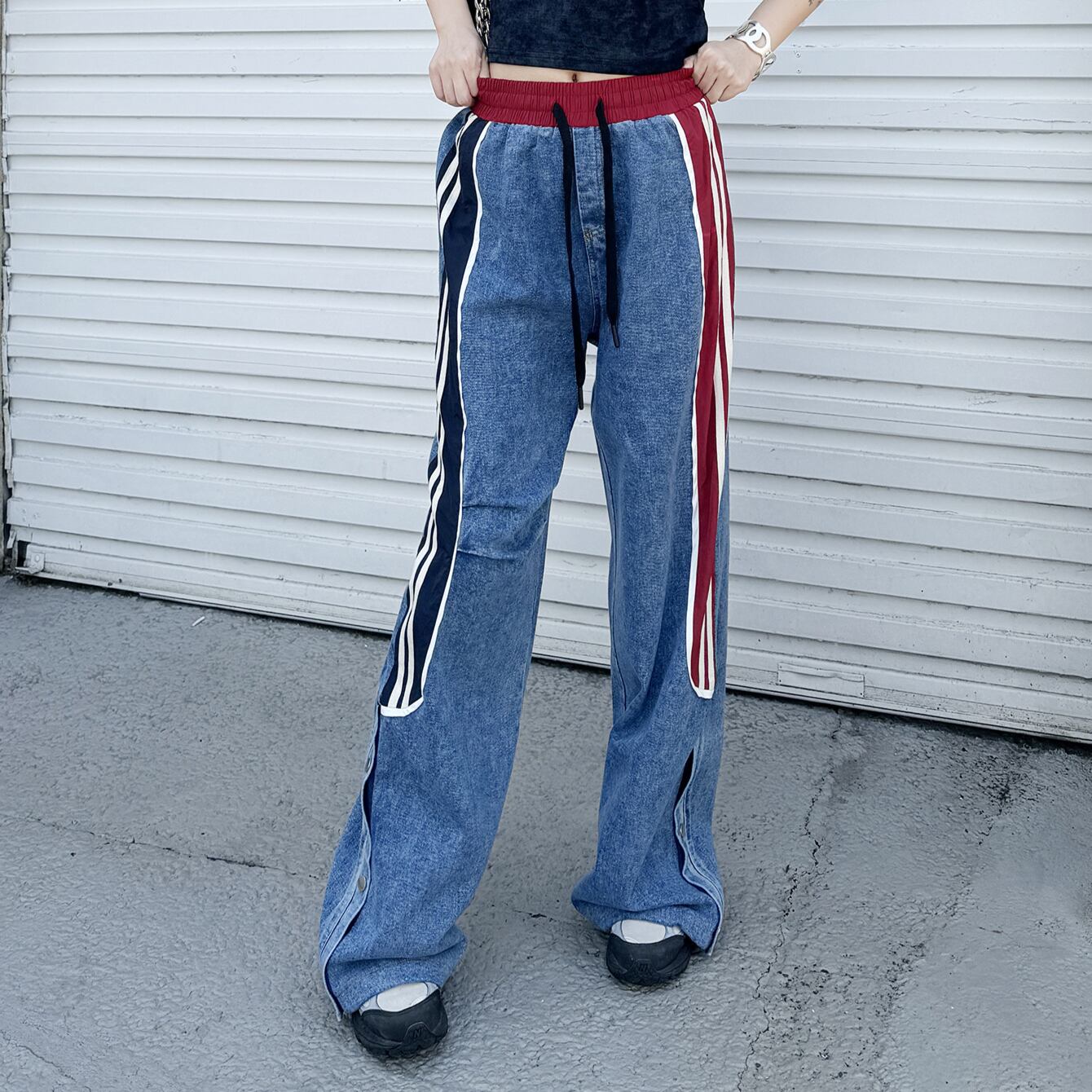 サイド切替えライン ウォッシュドデニムパンツ PT0335