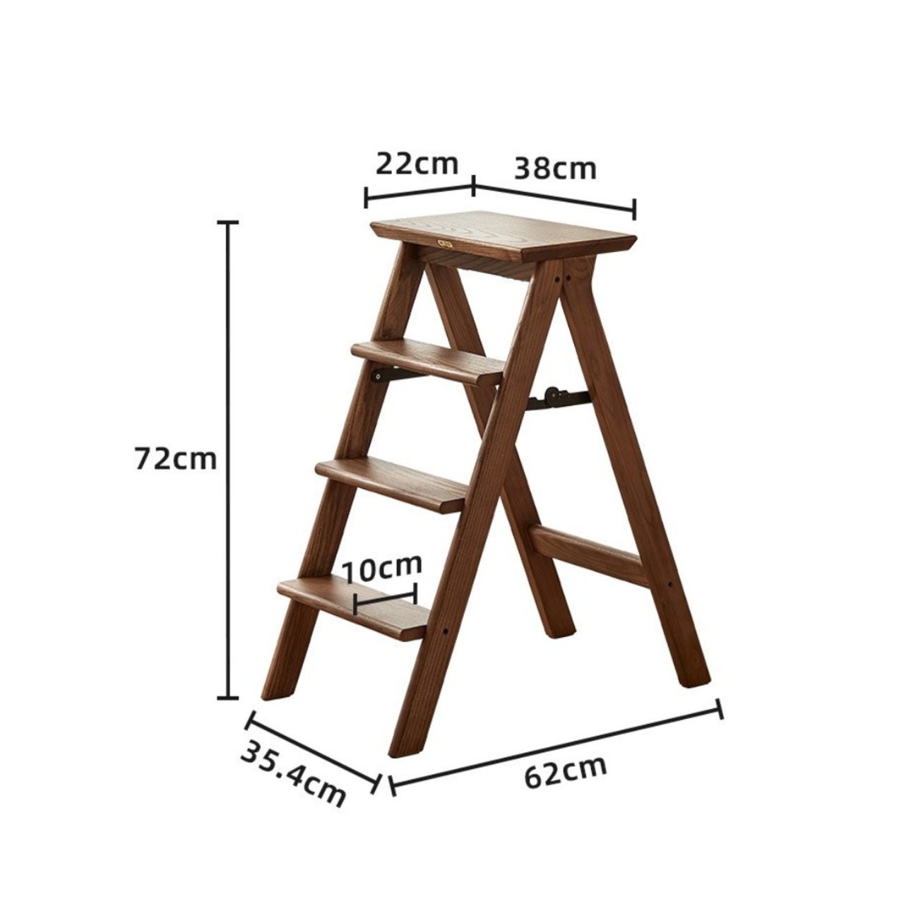 木の脚立 ４段 踏み台 ハシゴ スツール 椅子 ラック 多機能 木製 無垢材 ブラックウォールナット 家庭用  クリエイティブスツール