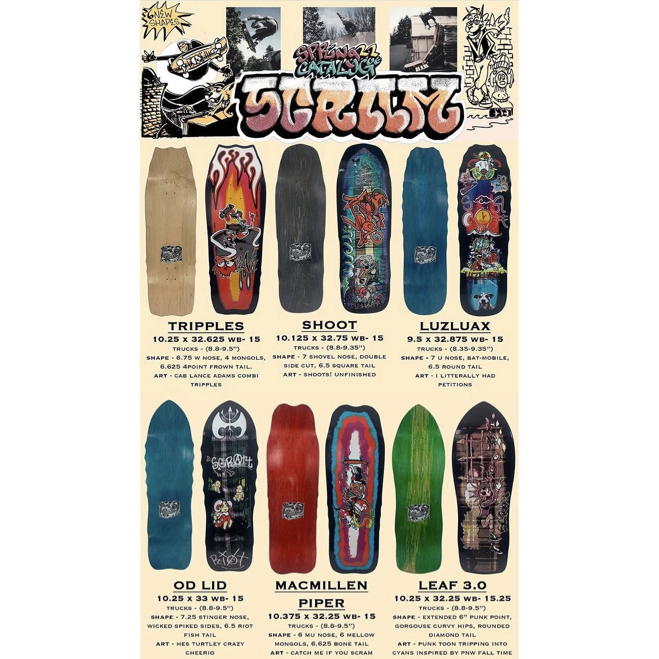 SCRAM (スクラム) OD LID Skateboard Deck 10.25in x 33in スケートボード スケボー デッキ ブランド  カスタムシェイプ シェイプドボード シェイプデッキ Scram Skates 10インチ 【デッキテープ無料】