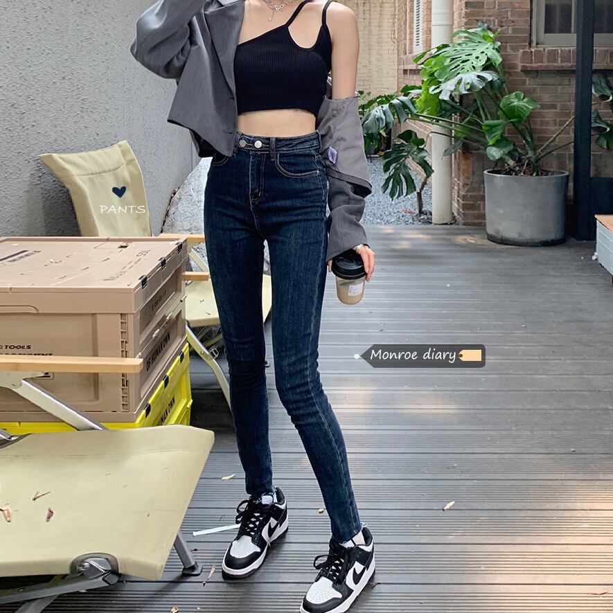 スリムジーンズ ハイウェストウェストパンツ カジュアル モンロー20567062237