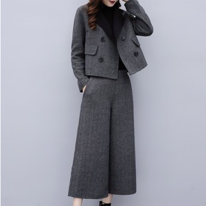 ヘリンボーン ショート ジャケット ワイド レッグ パンツ セットアップ 341248